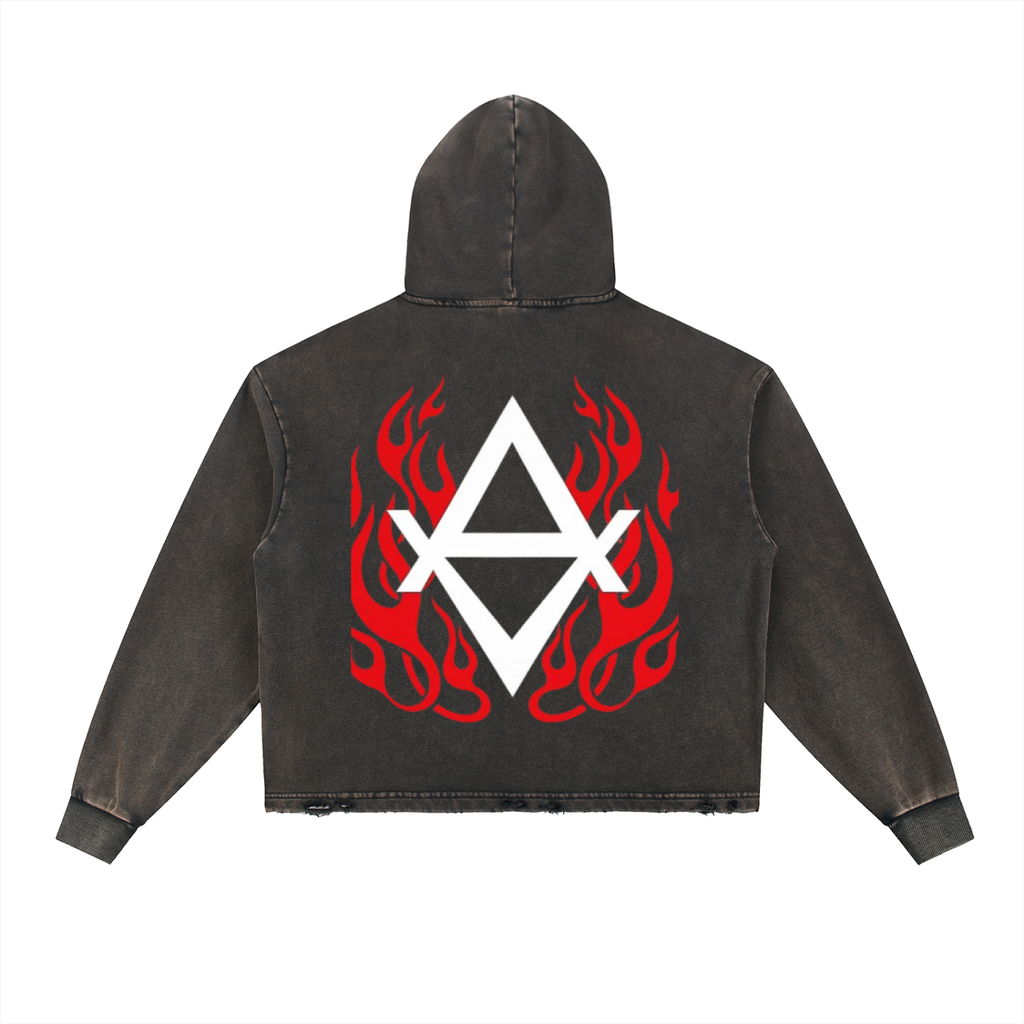 Vintage Washed Frayed-Hem Hoodie