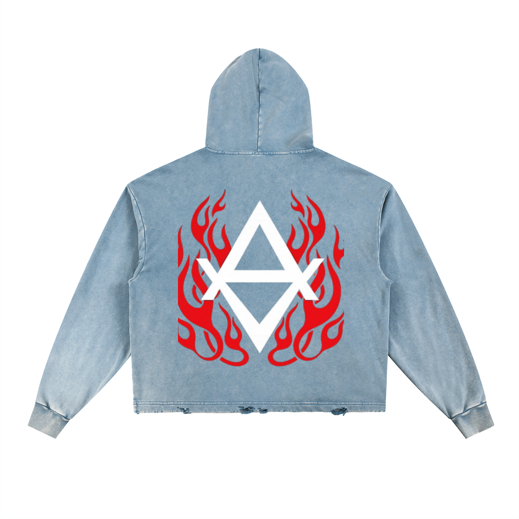 Vintage Washed Frayed-Hem Hoodie