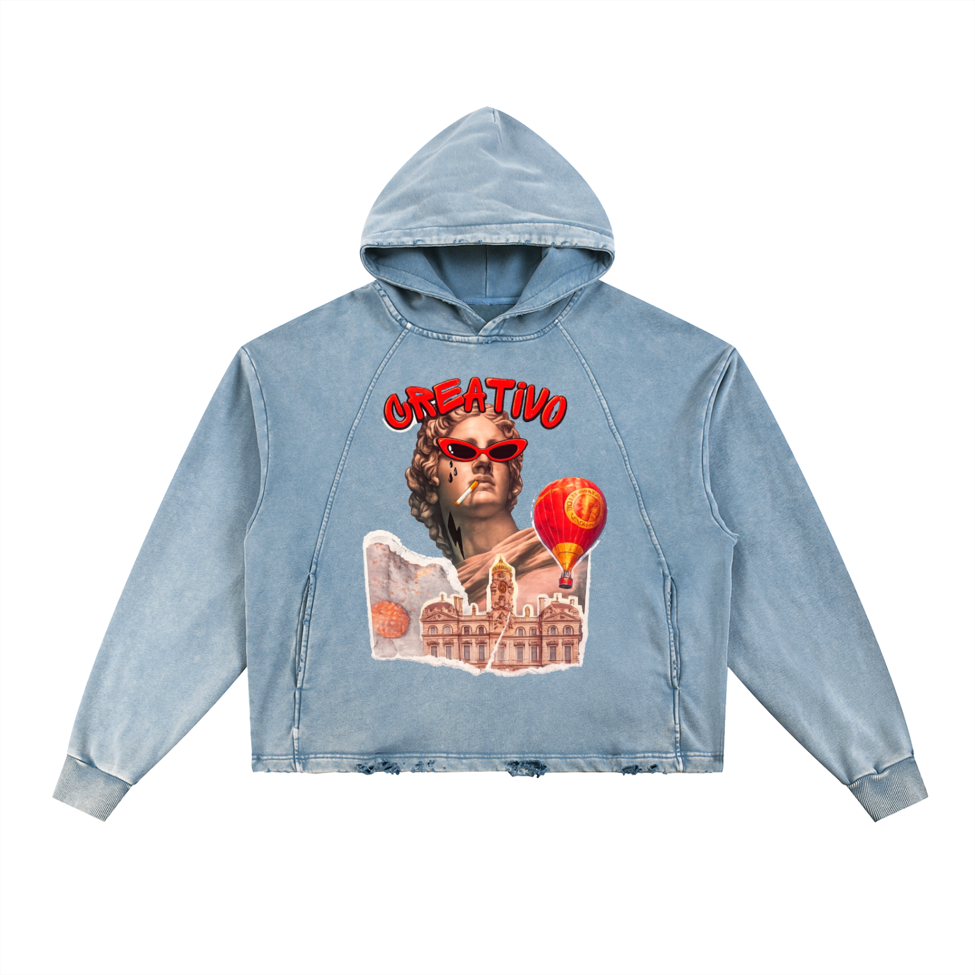 Vintage Washed Frayed-Hem Hoodie