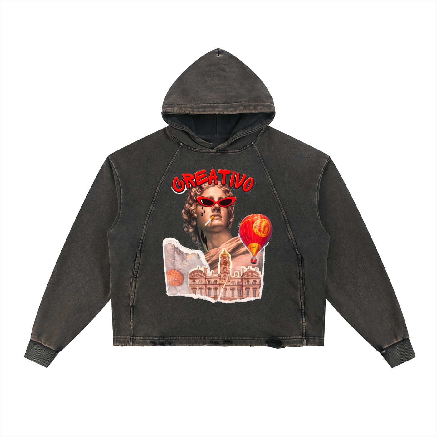 Vintage Washed Frayed-Hem Hoodie